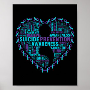 Hope Suicide Prevention Awareness Heart & amp; Aqu Poster