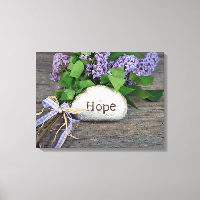 Hope text on rock with lilacs leinwanddruck (Vorderseite)