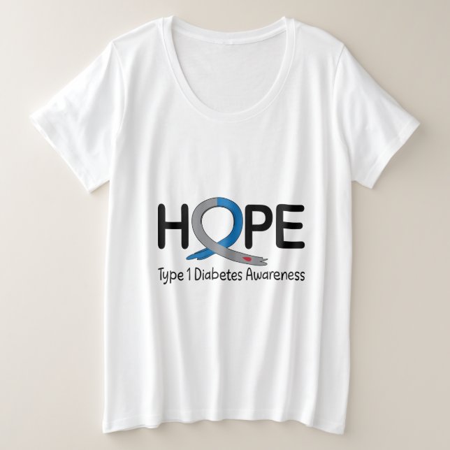 Hope Typ 1 Diabetes Große Größe T-Shirt (Design vorne)