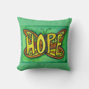 Hope Word Art Green Butterfly Accent Throw Kissen