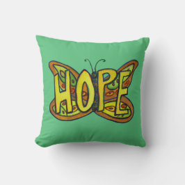 Hope Word Art Green Butterfly Accent Throw Pillows Kissen