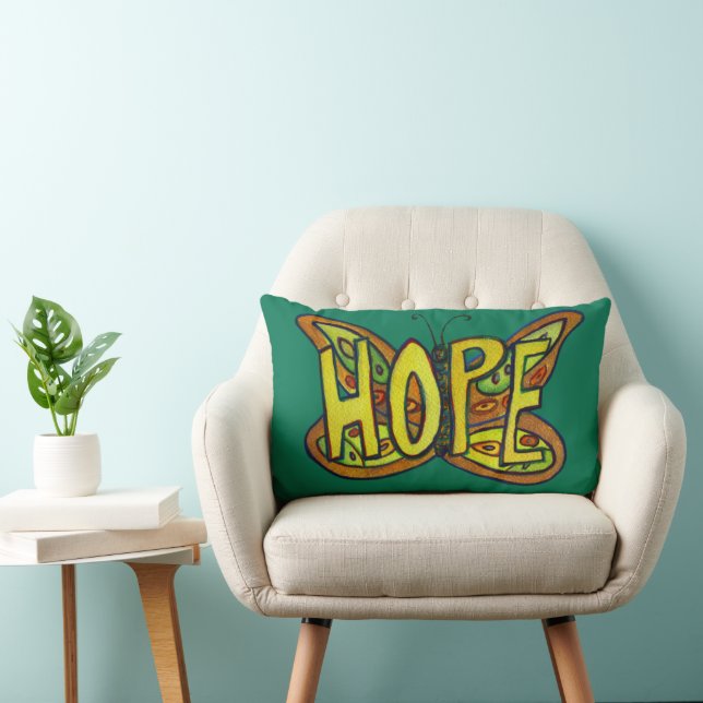 Hope Word Art Green Butterfly Accent Throw Pillows Lendenkissen (Stuhl )