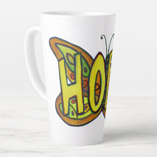 Hope Word Art Green Butterfly Wing Cup Latte Tasse