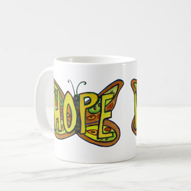 Hope Word Art Green Butterfly Wings Coffee Cup Kaffeetasse (Vorderseite Links)