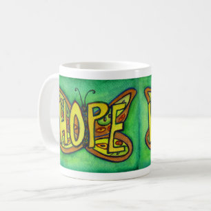Hope Word Art Green Butterfly Wings Coffee Tasse