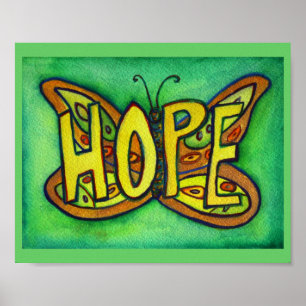 Hope Word Green Butterfly Art Print Poster