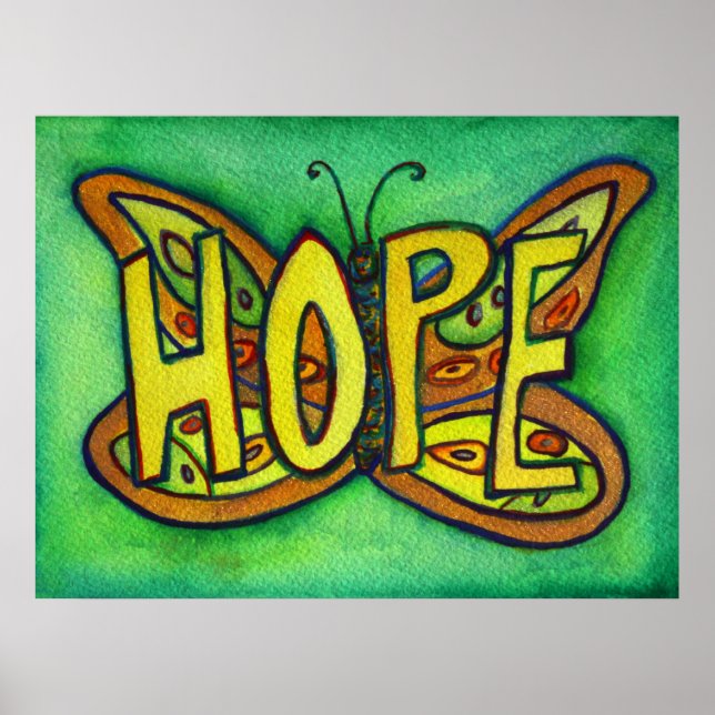 Hope Word Green Butterfly Art Print Poster (Vorne)