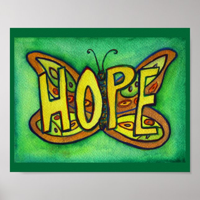 Hope Word Green Butterfly Art Print Poster (Vorne)
