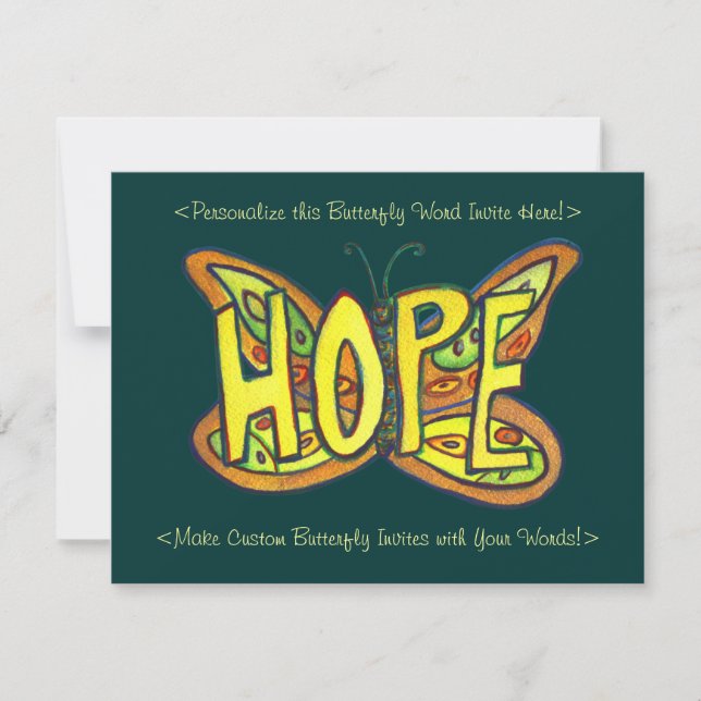 Hope Word Green Butterfly Custom Art Einladungen (Vorderseite)