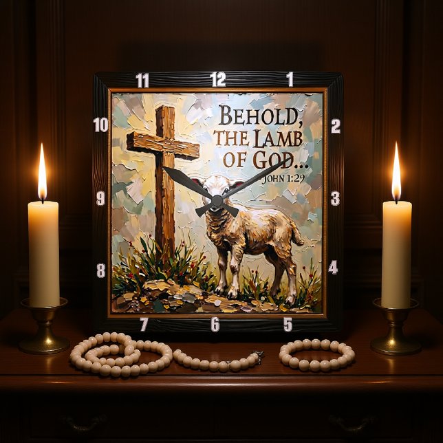 Hope's Hour: Sacred Cross & Lamb Quadratische Wanduhr (Von Creator hochgeladen)
