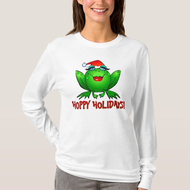 Hopfenreiche Feiertags-Cartoon-Dame Frog Shirt (Vorderseite)
