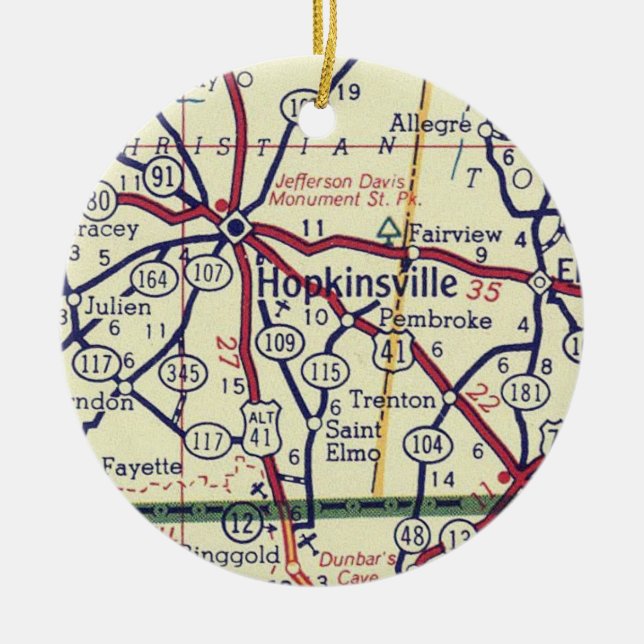 Hopkinsville KY Vintage Karte Keramik Ornament (Vorne)