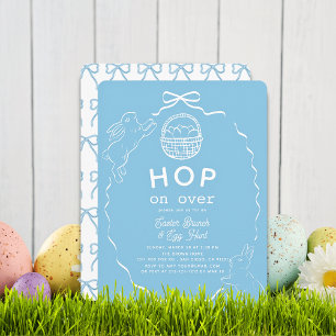 Hopp auf den blauen Schleifen-Hasen-Osterbrunch Einladung