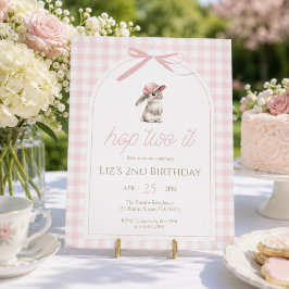Hopp auf Pink Gingham-Hase 2. Geburtstag Einladung