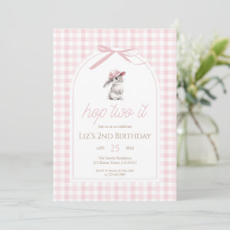 Hopp auf Pink Gingham-Hase 2. Geburtstag Einladung