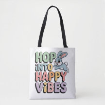 Hopp in glückliche Vibes Osterhase Tote Bag Cute R