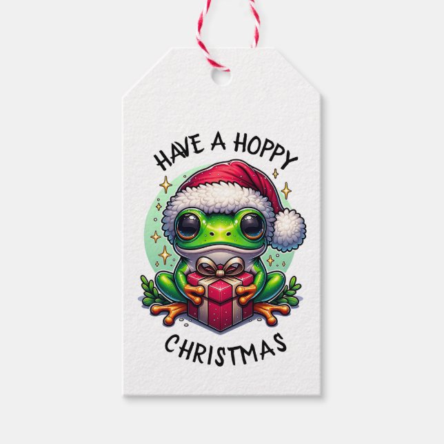 Hoppe Weihnachten | Froschpuppe Geschenkanhänger (Vorderseite)