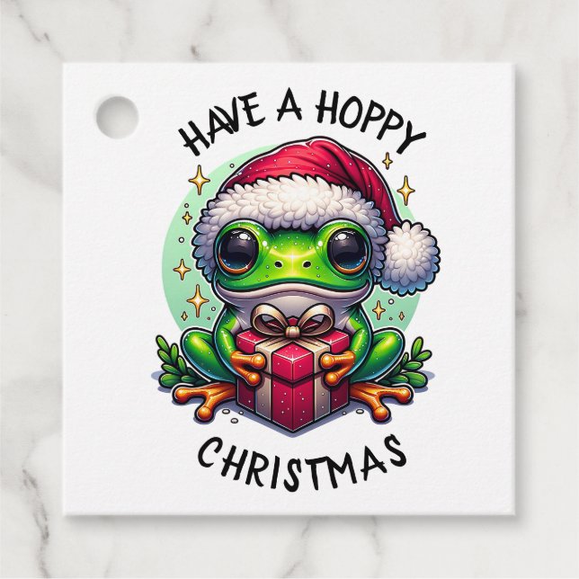 Hoppe Weihnachten | Froschpuppe Geschenkanhänger (Vorderseite)