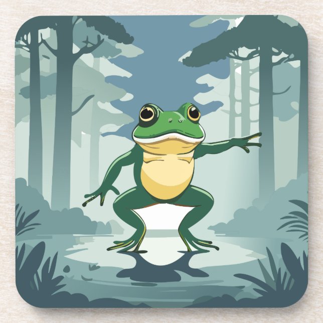 Hoppen von Frosch in einem Sumpf-Untersetzer Getränkeuntersetzer (Vorderseite)