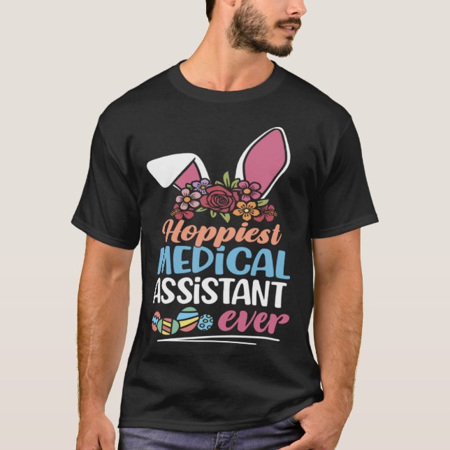 Hoppiest Medical Assistant Ever Bunny Ear Red Plai T-Shirt (Vorderseite)