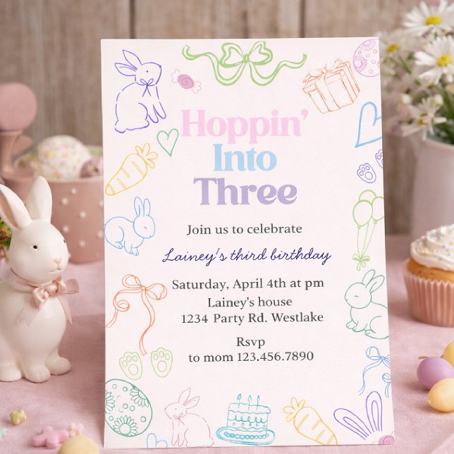 Hoppin’ Into Three Birthday Invitation – Bunny 3rd Einladung (Von Creator hochgeladen)