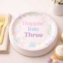 Hoppin’ Into Three Birthday plates– Bunny 3rd 