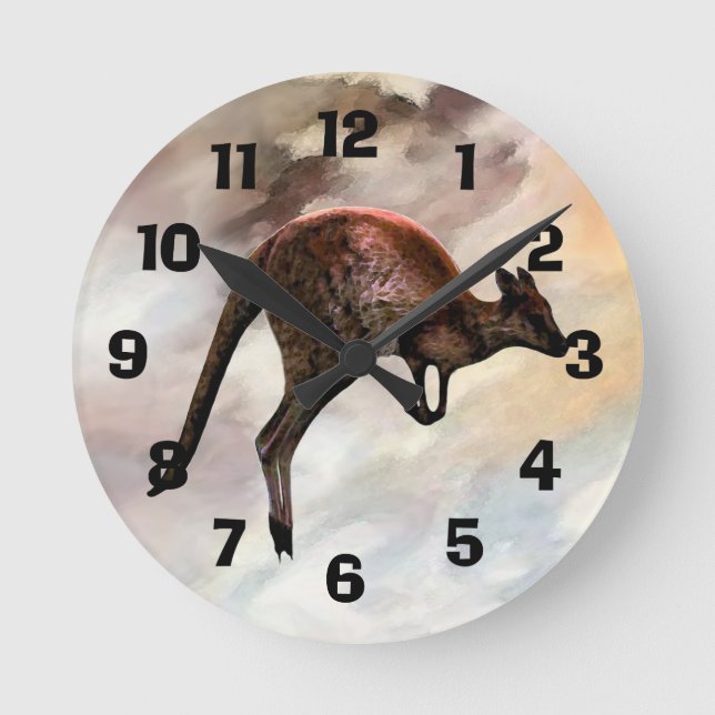 Hopping Kangaro Clock Runde Wanduhr (Vorderseite)