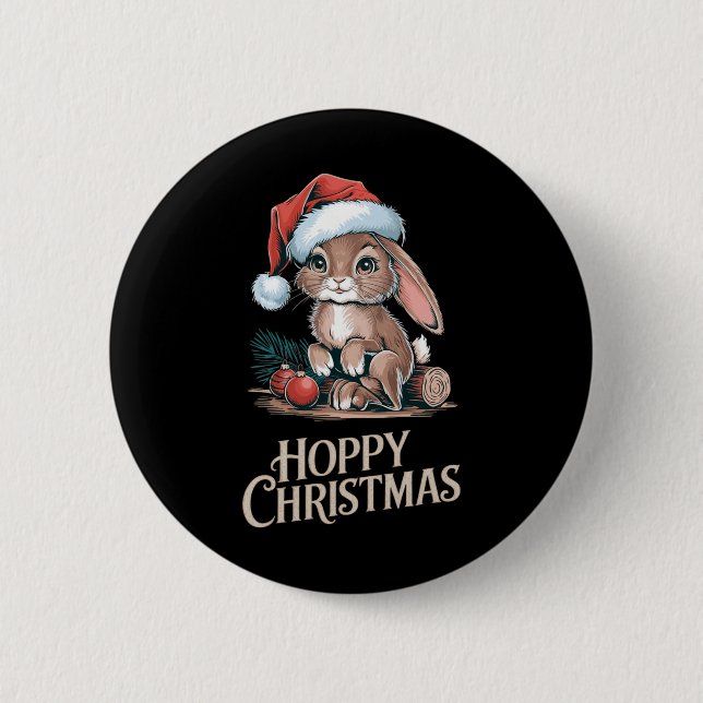 Hopping Weihnachten Niedlich Bunny Weihnachtsmannm Button (Vorderseite)