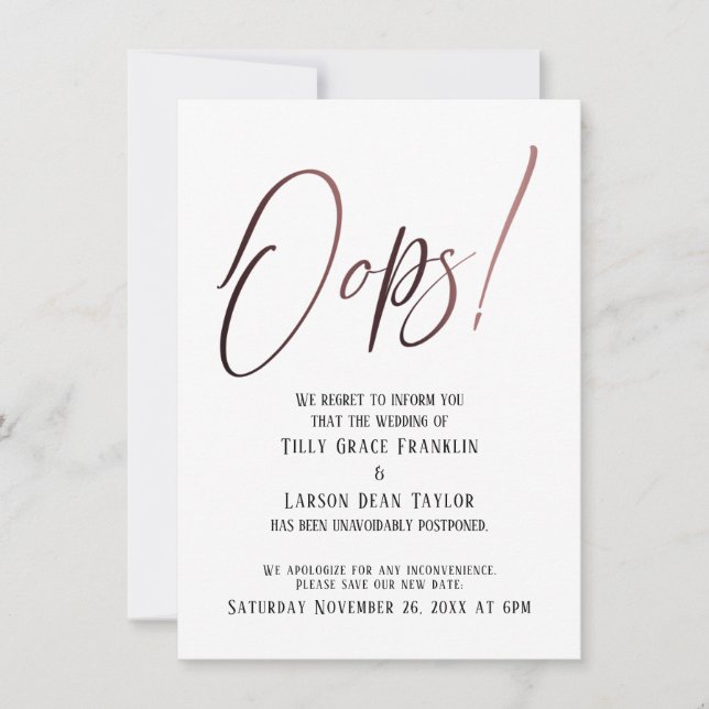 Hoppla! Funny Delayed Wedding Announcement Einladung (Vorderseite)