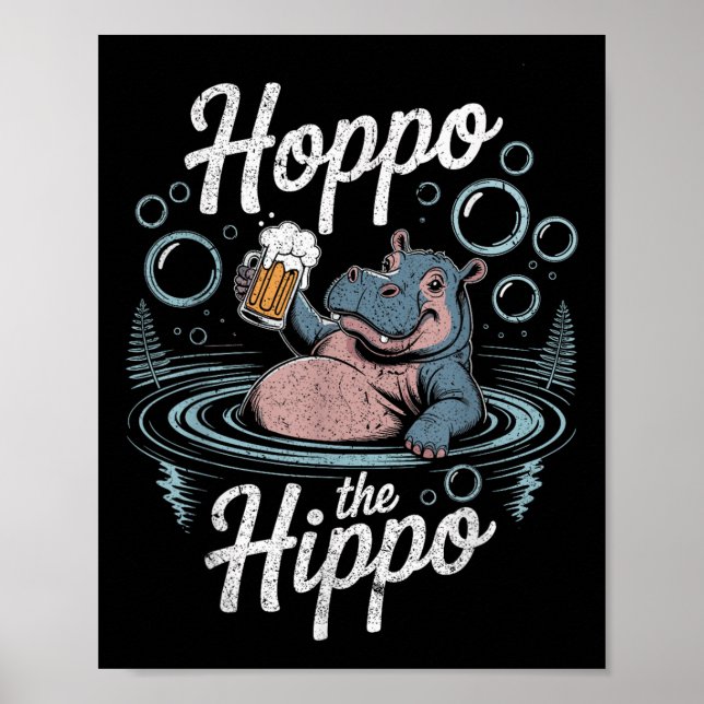Hoppo Hippo Bier Bubbles Hippo Spaß Poster (Vorne)