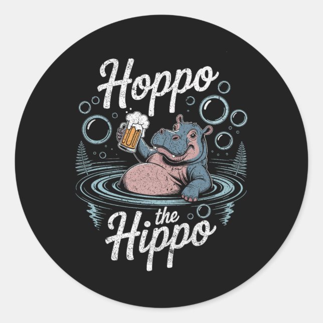 Hoppo Hippo Bier Bubbles Hippo Spaß Premium Runder Aufkleber (Vorderseite)