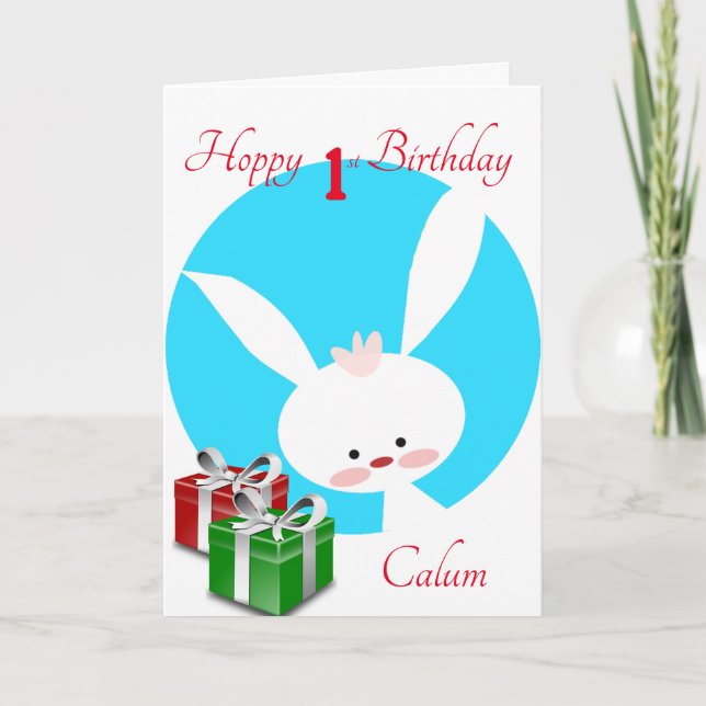 Hoppy 1. Geburtstag Boys Rabbit Karte (Vorderseite)