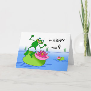 Hoppy 9. Geburtstag, Funny Frog am Teich Karte