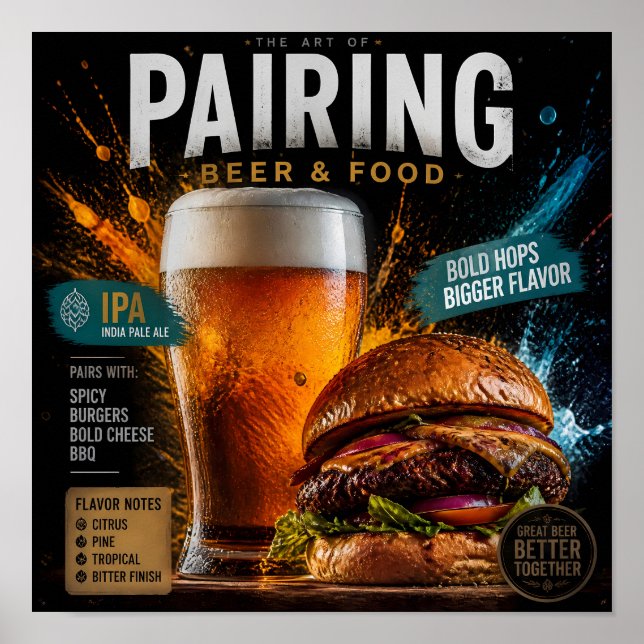 Hoppy-Bier-und-Burger-Paarung-Kunstposter Poster (Vorne)