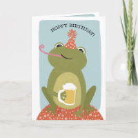 Hoppy Birthday Frog & Beer Punny Birthday Card