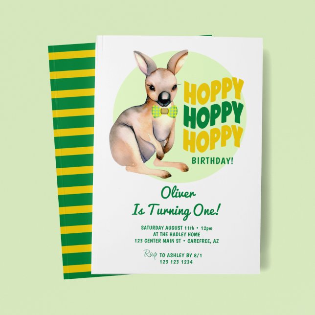 Hoppy Birthday Kangaroo 1. Geburtstag Einladung (Von Creator hochgeladen)