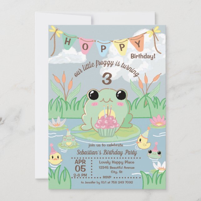 Hoppy Birthday Kids Party Invitation Einladung (Vorderseite)
