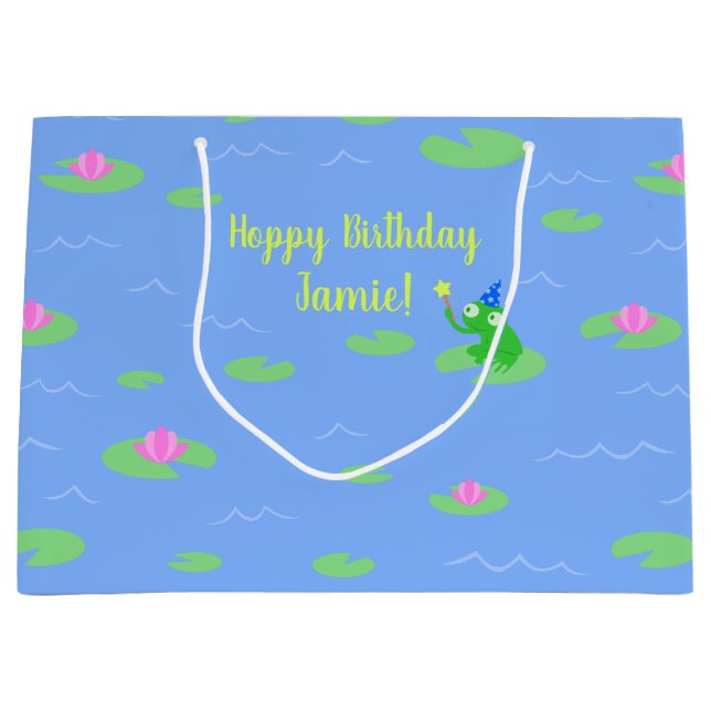 Hoppy Birthday Niedlich Frog Funny Text Geschenkta Große Geschenktüte (Vorderseite)