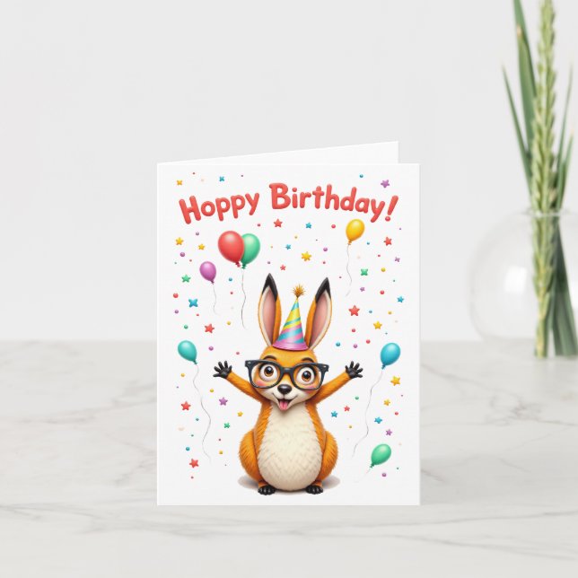 "Hoppy Birthday!" Niedliche Kangaroo Geburtstagska Karte (Vorderseite)