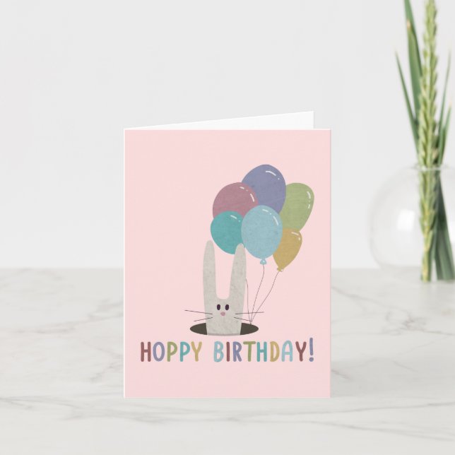 Hoppy Birthday Rabbit Pun Karte (Vorderseite)