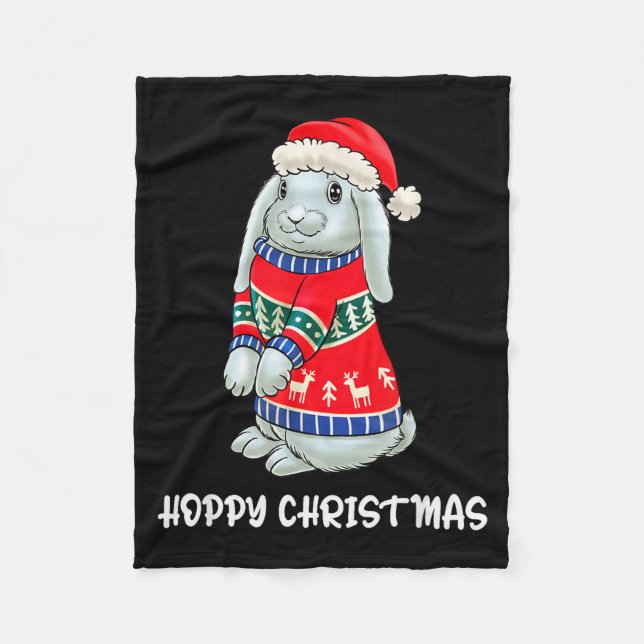 Hoppy Christmas Bunny Christmas Sweater Rabbit  Fleecedecke (Vorderseite)
