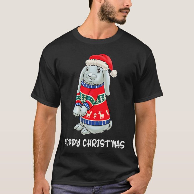 Hoppy Christmas Bunny Christmas Sweater Rabbit  T-Shirt (Vorderseite)