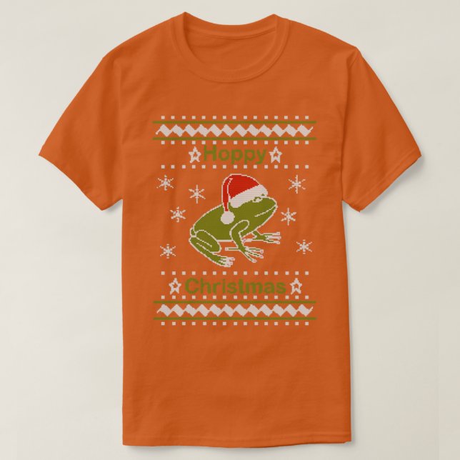 Hoppy Christmas Frog Ugly Sweater T-Shirt (Design vorne)