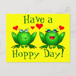 Hoppy Day Cartoon Frogs Happy Yellow Postkarte