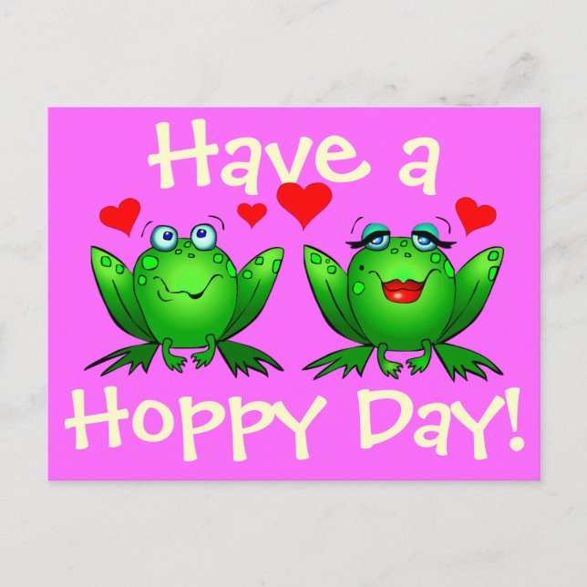 Hoppy Day Happy Cartoon Frogs Postkarte (Vorderseite)