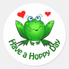 Hoppy Day Niedlich Green Frog w Hearts Runder Aufkleber