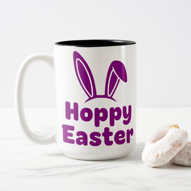 Hoppy Easter Bunny Ears | Minimalist Purple Holida Zweifarbige Tasse (Mit Donut)