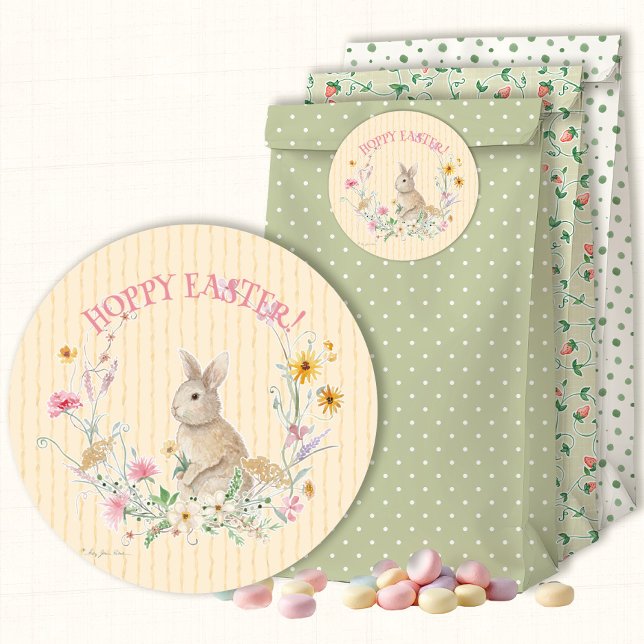 Hoppy Easter Bunny Wildflower Floral Envelope Seal Runder Aufkleber (Von Creator hochgeladen)