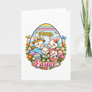 Hoppy Easter Colorful Cartoon Bunny Family Graphic Feiertagskarte