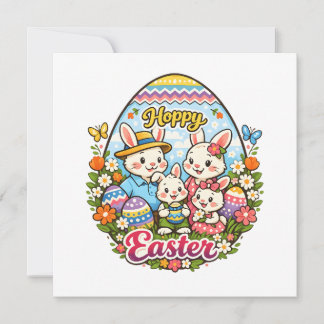 Hoppy Easter Colorful Cartoon Bunny Family Graphic Feiertagskarte